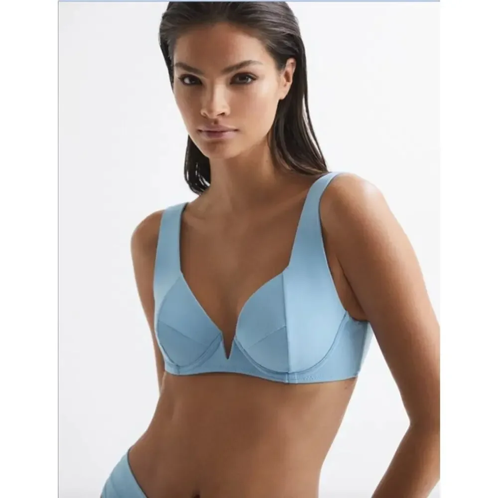 REISS Elise Underwire Bikini Top Size 6 NEW Light Blue $110 Swim Separates
